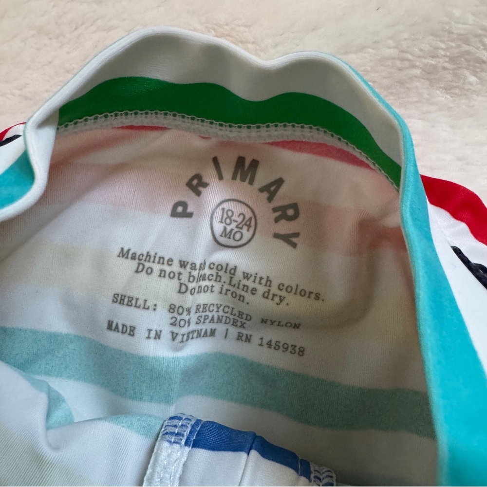 Primary Rainbow Striped Rash Guard Swim Top - Picture 2 of 3